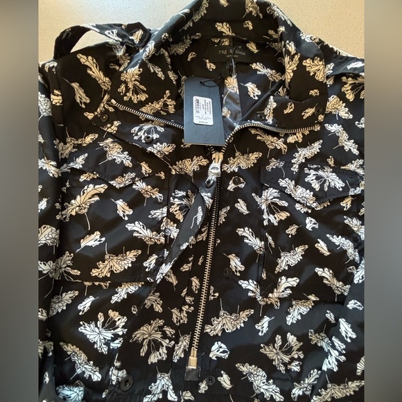 NWT Rag and Bone Black and White Leaf Print Cropped Field Windbreaker - Picture 10 of 10